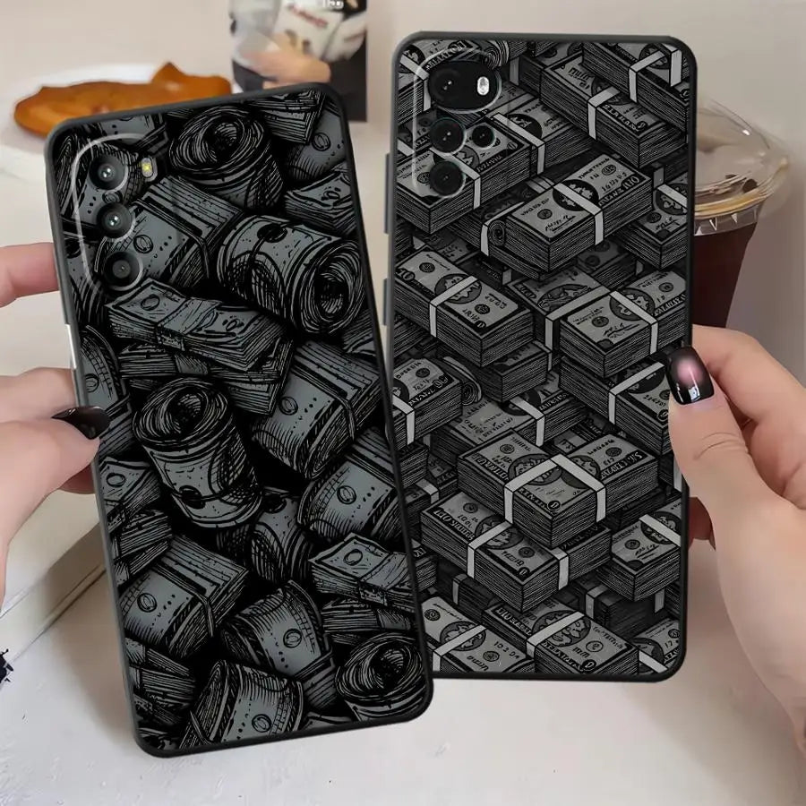 Dollar Money Case for Motorola Mot G22 Edge40 G50 Edge 20 Pro 30 Lite G52 G60s G60 G32 G51 G73 G53 G30 G71 Black Soft Phone