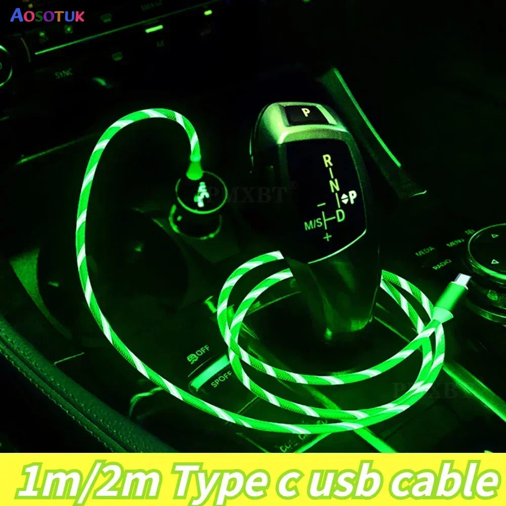 Glowing LED Cable 3A Fast Charging Cable Type C USB Type C High Speed Data Transfer Cable Flowing Streamer Light LED USB C Cord
