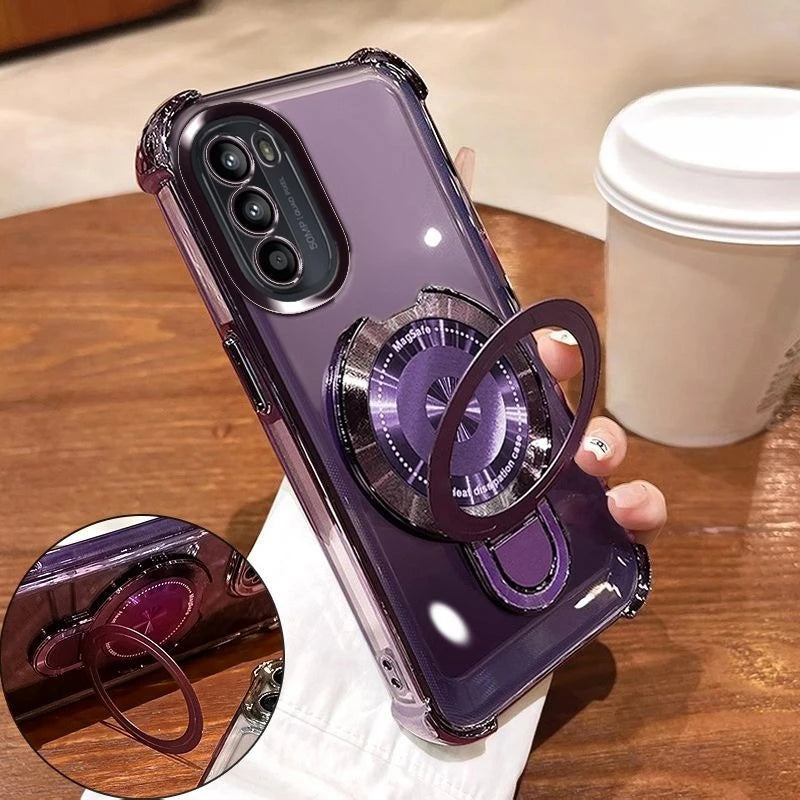 Clear Shockproof Plating Magnetic Magsafe Bracket Case for Motorola Moto G52 G53 G54 G60 G72 G84 E15 G05 G34 Silicone Cover