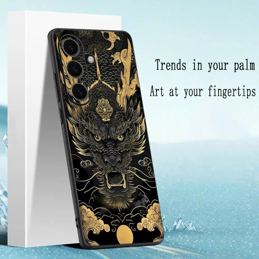 Luxury cool Chinese dragon Phone Case For Samsung Galaxy S25 S24 S23 S22 S21 S20 Plus Ultra Note20 Soft Black
