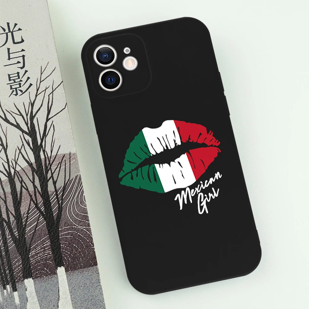 Mexican Lips Flag Phone Case For iPhone 16 15 14 13 12 11 Pro Max Mini X XS SE 7 8 Plus 16E Shockproof Dustproof Cover Fundas