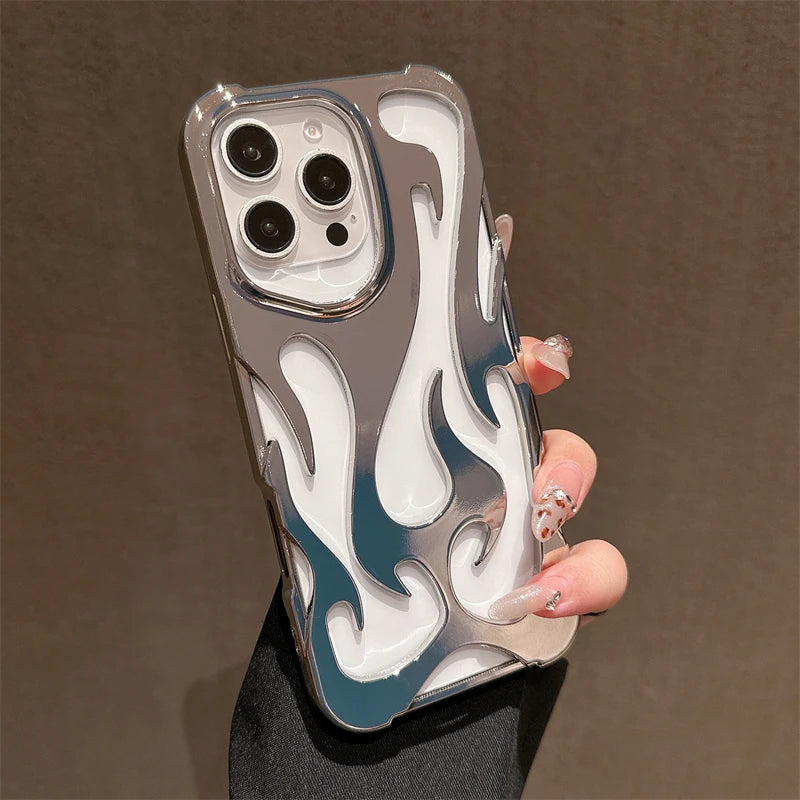 Fashion 3D Hollow Flame Pattern Phone Case For iPhone 16 15 14 Plus 12 11 13 Pro Max Slim Cooling Shockproof Plating Soft Cover