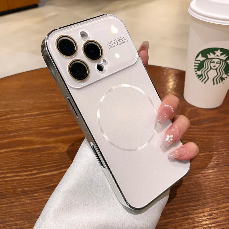 Titanium Original Magnetic Phone Case For iPhone 17 16 15 14 Pro Max For Magsafe Nanometer Lens Protector Frosted PC Hard Cover