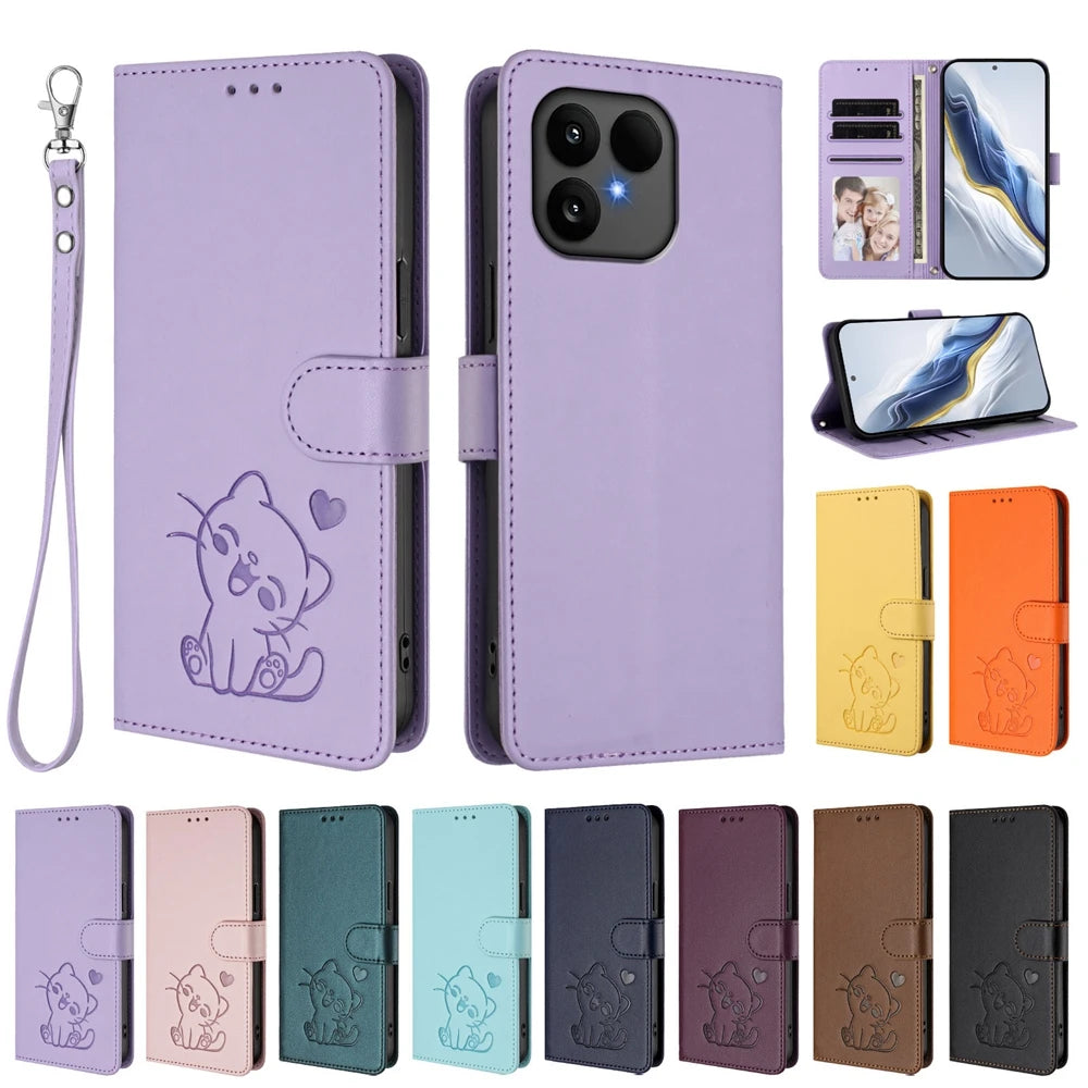 Fashion Wallet Card Slot Kickstand Phone Case on for Funda Coque Fairphone 6 5 Cases 3D Cute Cat Flip Cove