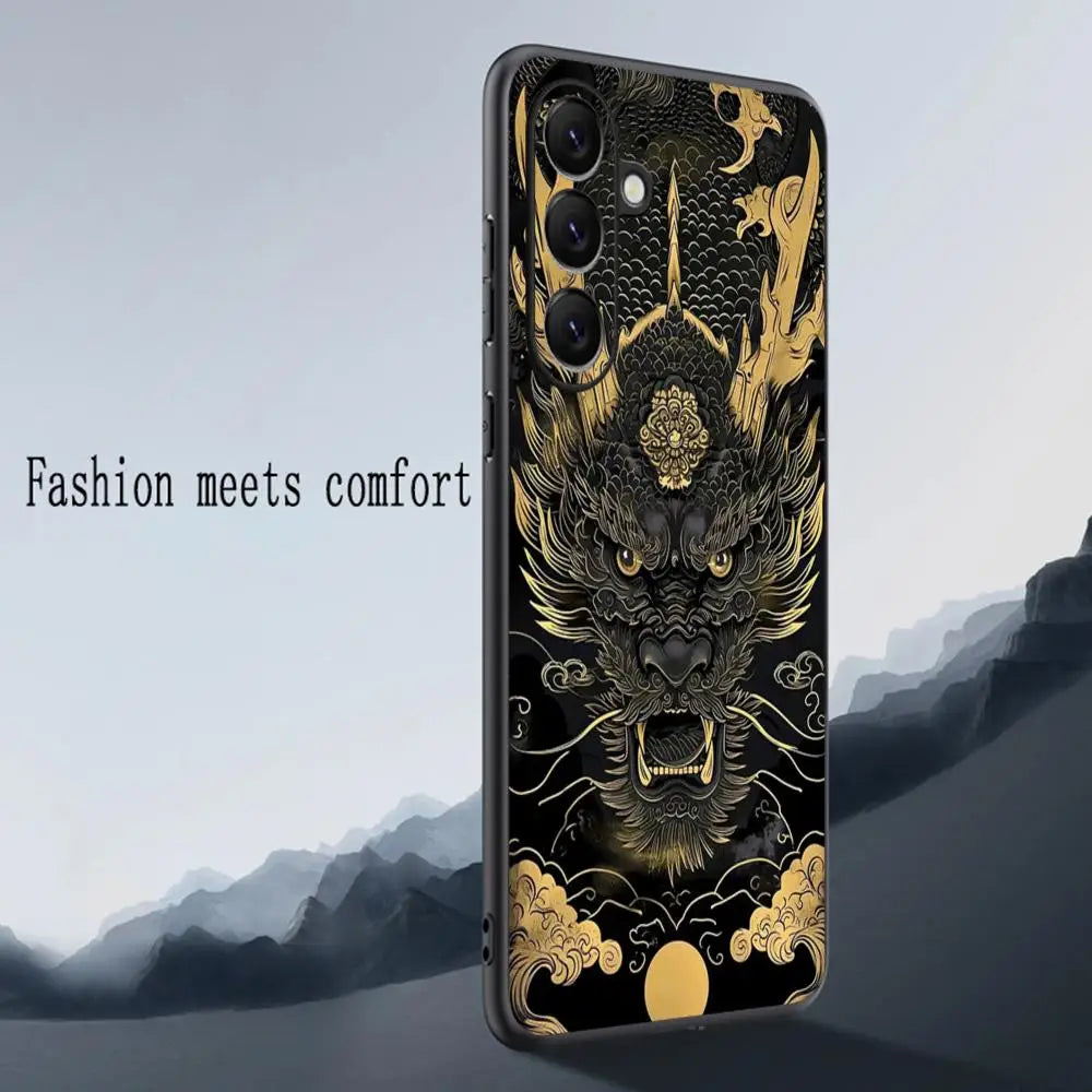 Luxury cool Chinese dragon Phone Case For Samsung Galaxy S25 S24 S23 S22 S21 S20 Plus Ultra Note20 Soft Black