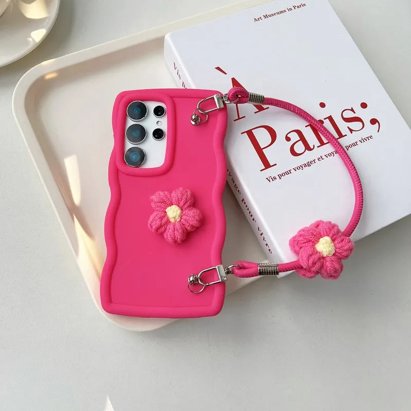 Furry Flower Rope Candy Wave Phone Case For Motorola Moto G100 Pro G86 G56 G85 G75 G55 G45 G35 G15 G10 Power G71S G05 Soft Cover