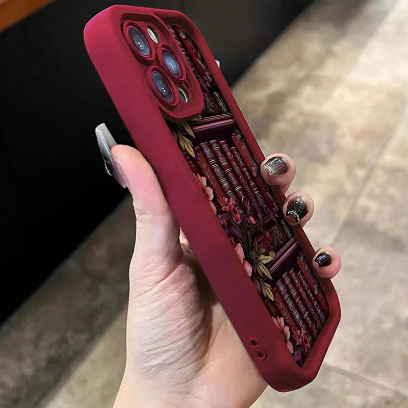 For iPhone 13 Cases Flowery Watercolor Bookshelf Print Soft Phone Case For iPhone 11 12 14 15 16 Pro Max XS X XR 7 8 Plus Cover