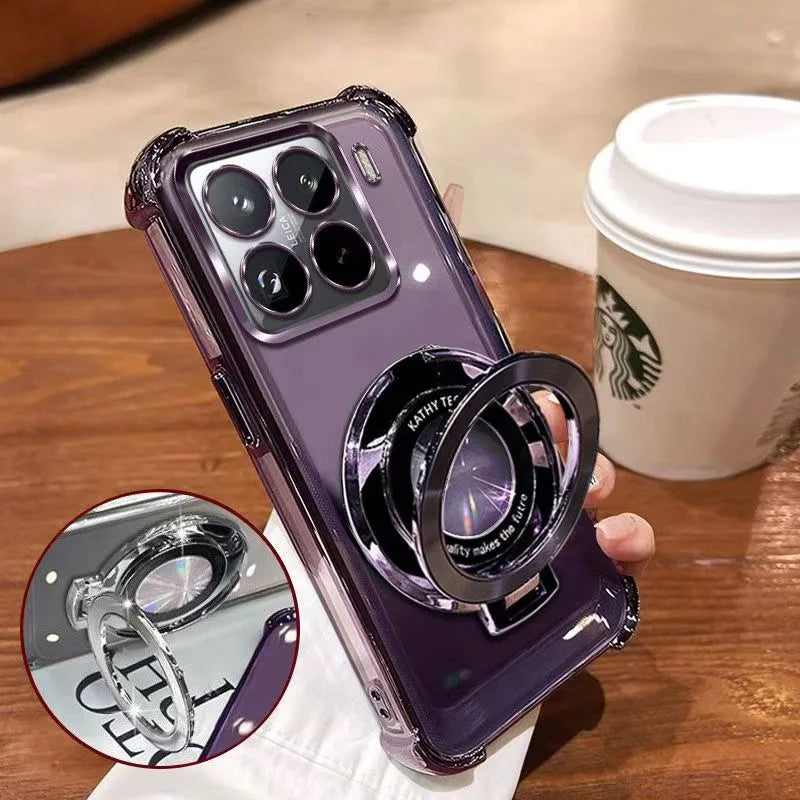 Phone Case on For Motorola Moto G06 G56 G86 G05 G24 G14 G04 G54 G84 E14 E15 Magnetic Holder Stand Plating Clear Shockproof Cover