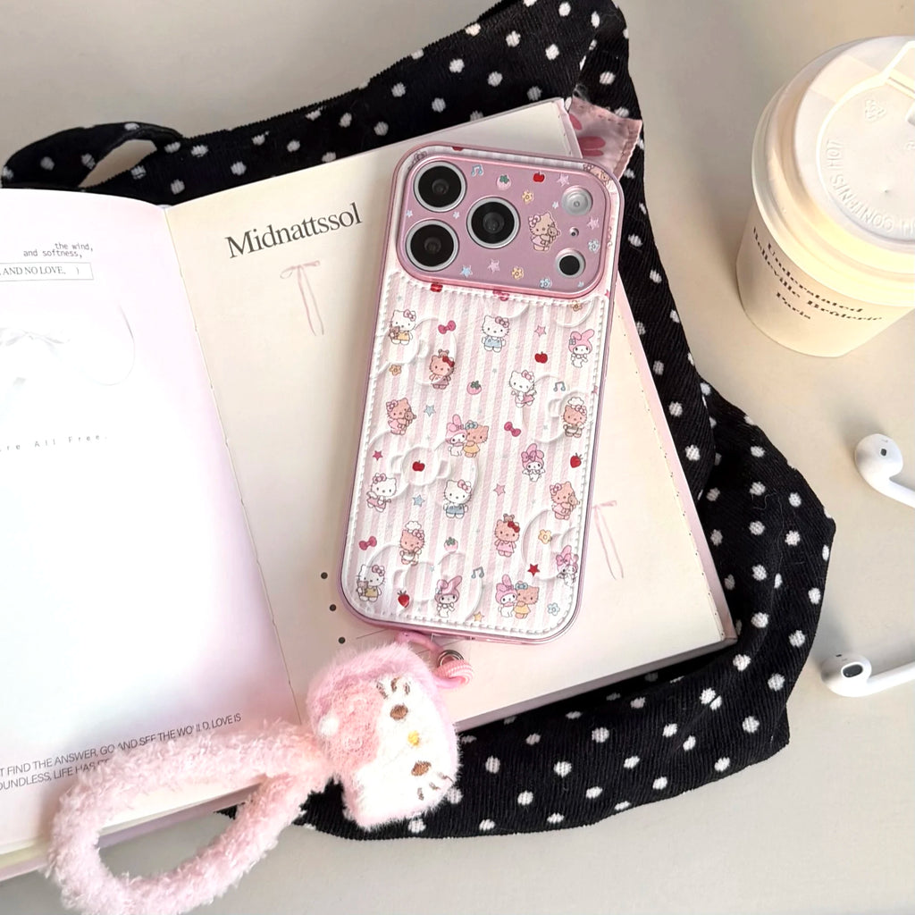 Cute Melody KT Fashion Leather Phone Case for iPhone 17 Pro Max 15 14 Pro 16 Pro Max Cases Protection Cover Cute Cartoon Funda