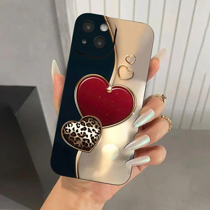 Purple Heart-Shaped Design TPU Phone Case For iPhone 17 16 Pro Cases iPhone 16E 11 12 13 14 15 Pro Max XS X XR 7 8 16 Plus Cover
