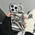 Luxury Electroplate Silvery 3D Wrinkle Phone Case For iphone 17 16 15 14 13 12 Pro Max Purple Water Ripple Shockproof Soft Cover