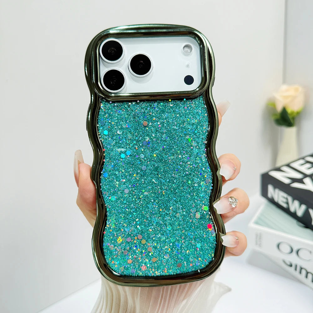 Glitter Case for iPhone 17promax Bling Plating Wave Edge Phone Case for iPhone Air Cute Shockproof Shiny Cover for iPhone 17pro