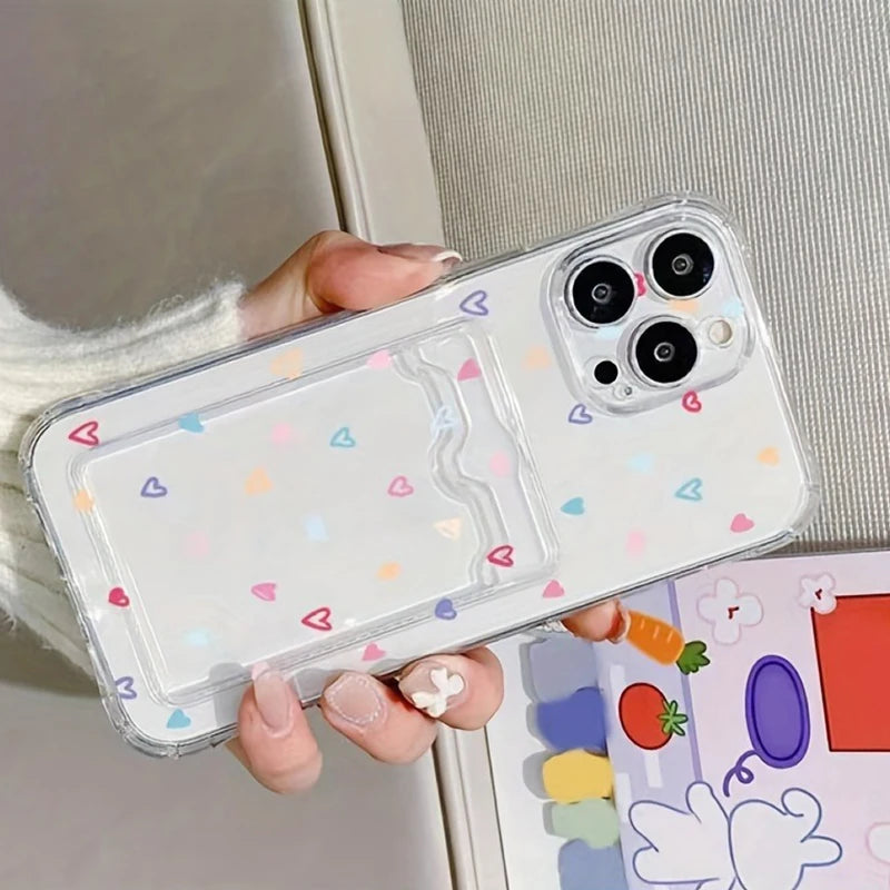 A Colorful Heart-Shaped Phone Case For iPhone 17 Cases iPhone 16 15 14 13 12 11 Pro Max XS X XR 7 8 Plus With A Card Slot Cover