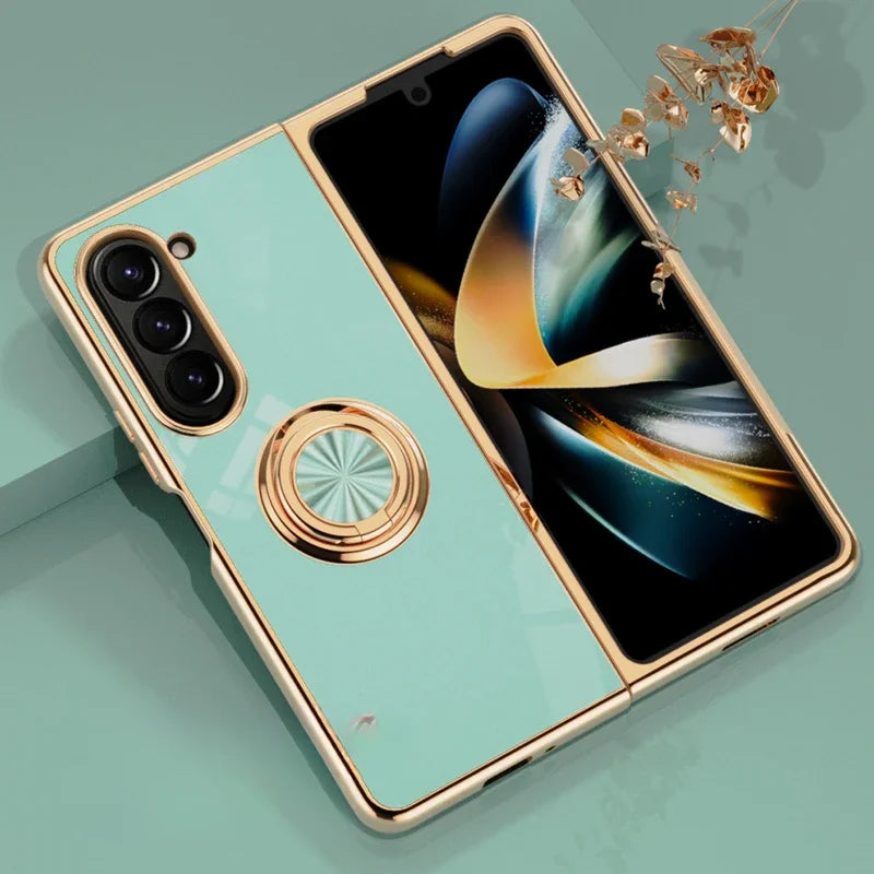 Electroplating Magnetic Ring Holder Phone Case for Samsung Galaxy Z Fold 6 5 4 Fold6 Fold5 Fold4 5G Shockproof Hard Shell Cover