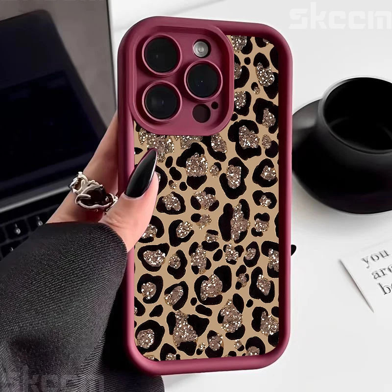 Leopard Print Mom Letter Patter Phone Case For iPhone 16 15 Pro Max 14 Plus 13 12 11 X XS XR 7 8 Plus Matte Silicone Soft Cover