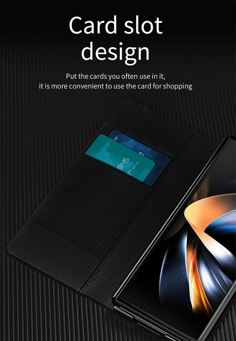 For Samsung Galaxy Z Fold 7 6 5 4 3 2 5G Luxury PU Leather Card Slot Wallet Bracket Phone Case  Full Protection Shockproof Case