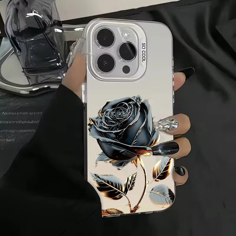 Black Gold Rose Phone Cases for iPhone 16 15 Pro Max Cases For iPhone 16E 11 12 13 14 Pro X XS XR 7 8 Plus SE2 Silver IMD Covers