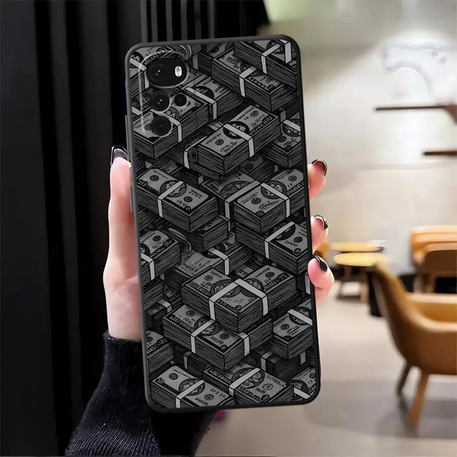 Dollar Money Case for Motorola Mot G22 Edge40 G50 Edge 20 Pro 30 Lite G52 G60s G60 G32 G51 G73 G53 G30 G71 Black Soft Phone