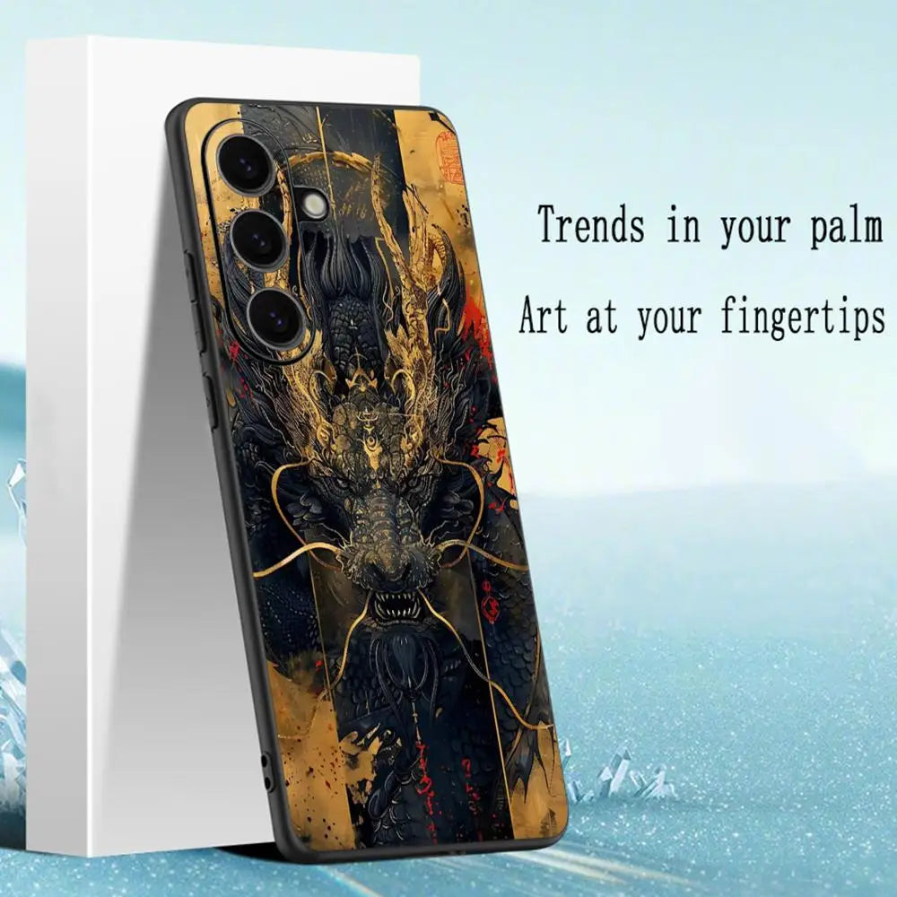 Luxury cool Chinese dragon Phone Case For Samsung Galaxy S25 S24 S23 S22 S21 S20 Plus Ultra Note20 Soft Black