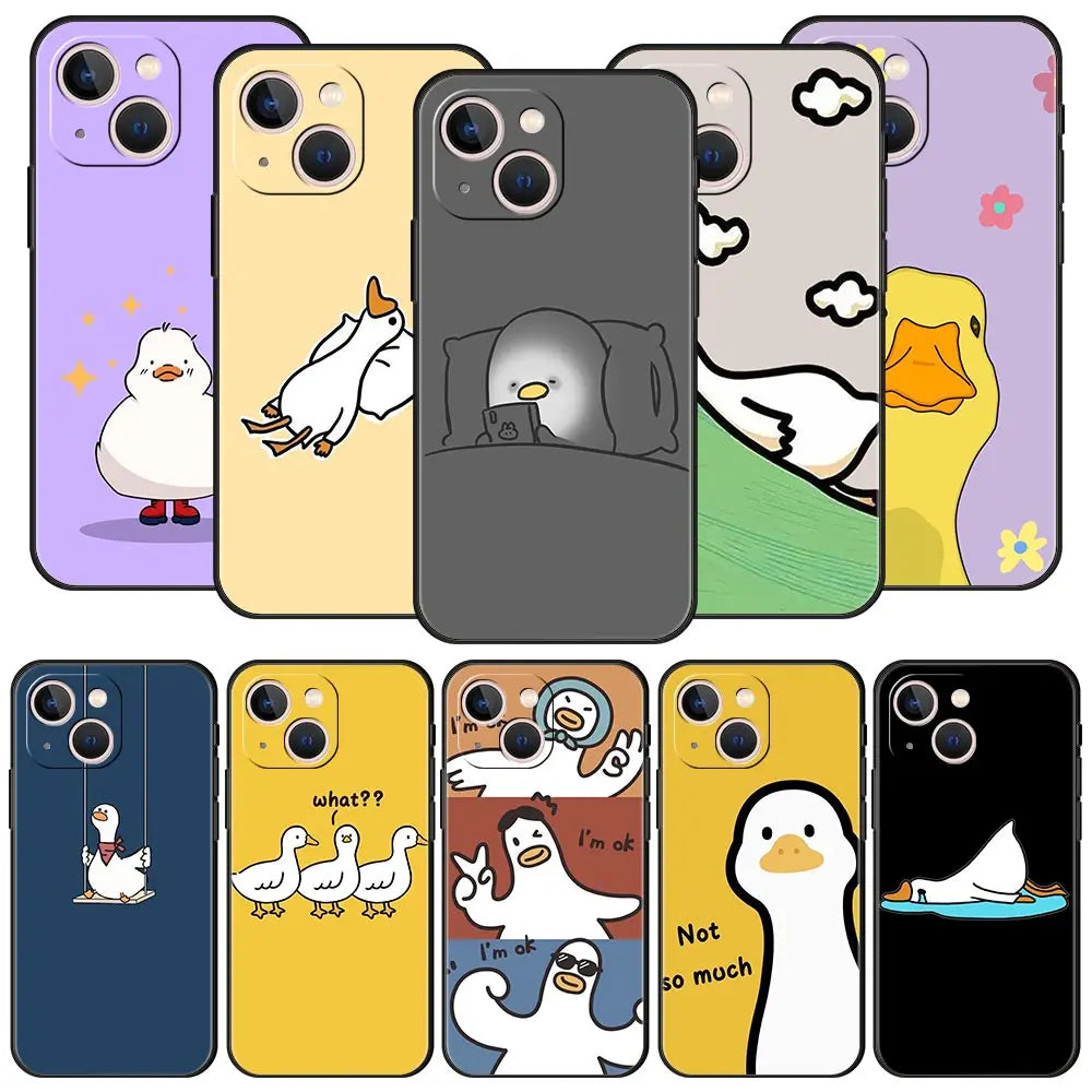 Cute Cartoon Duck Phone Case For iPhone 16 13 15 14 12 11 Pro MAX XR X SE XS 7 8 Plus Soft TPU Shell Cover