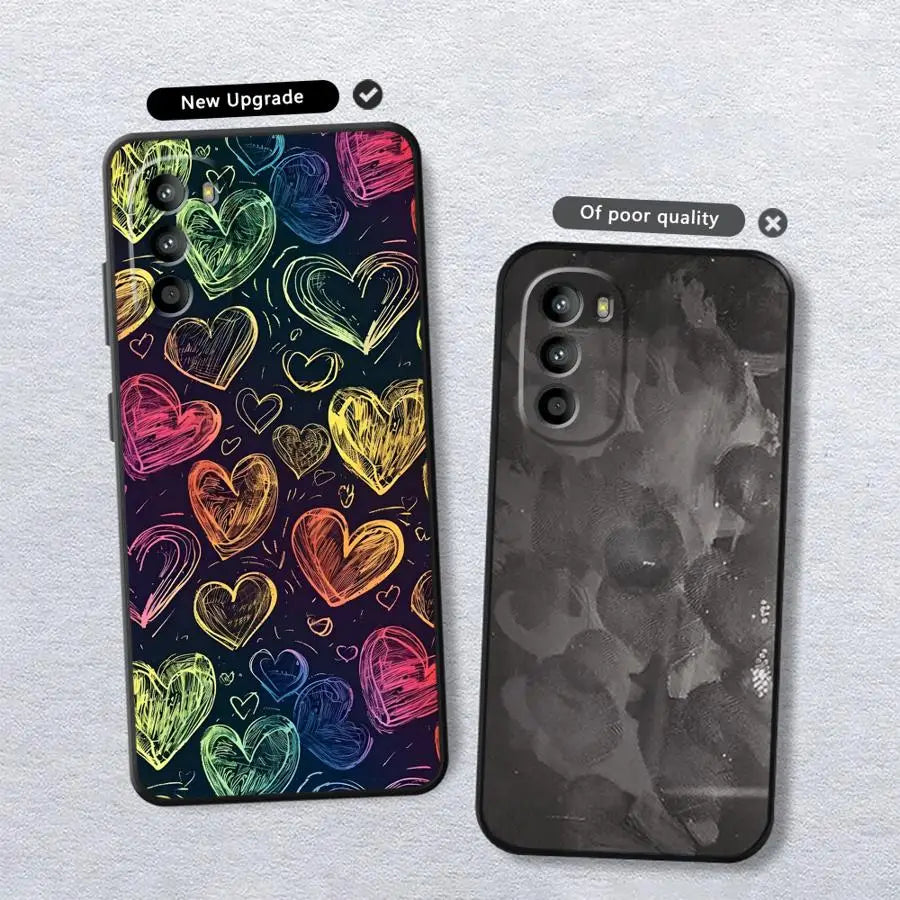 Exquisite Love Art Black Soft Phone Cover Case for Motorola Mot G71 G22 Edge40 Edge 20 Pro 30 Lite G52 G53 G30 G60 G60s G50 G32