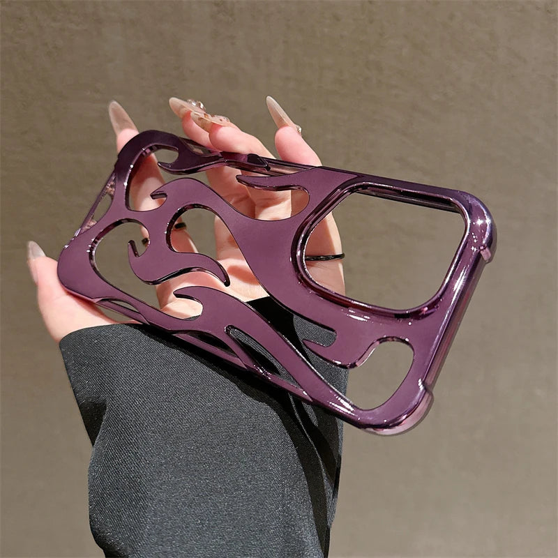 Fashion 3D Hollow Flame Pattern Phone Case For iPhone 16 15 14 Plus 12 11 13 Pro Max Slim Cooling Shockproof Plating Soft Cover