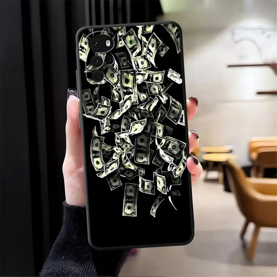 Dollar Money Case for Motorola Mot G22 Edge40 G50 Edge 20 Pro 30 Lite G52 G60s G60 G32 G51 G73 G53 G30 G71 Black Soft Phone