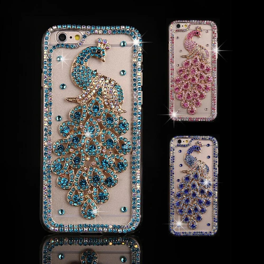 Cases for iPhone 17 Air 16 16e 15 14 13 12 11 7 8 Pro Max Plus X XS XR SE 2020 2022 Case Diamond Phone Cover coque Peacock