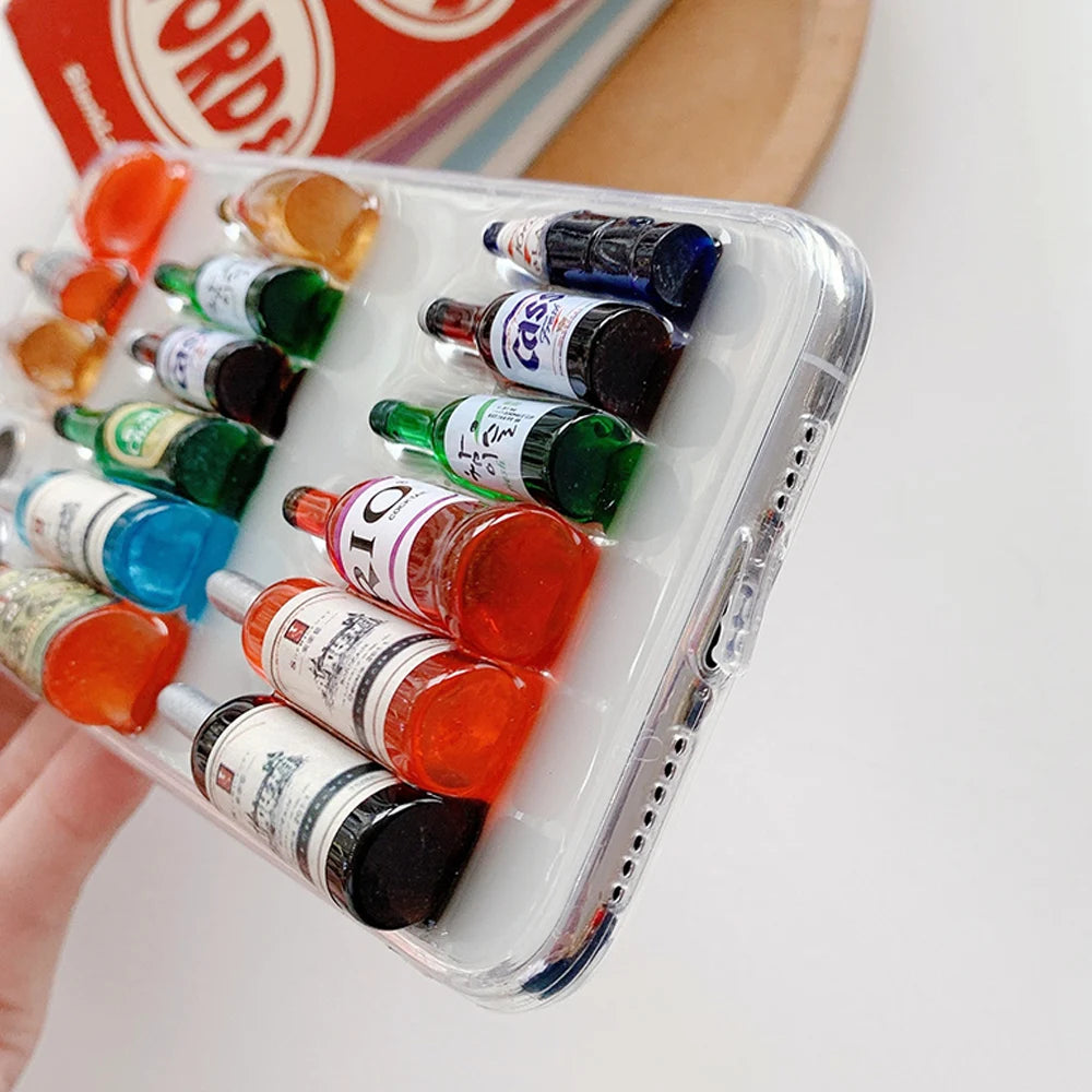 Super 3D Wine Bottles Clear Resin Phone Case For iPhone 17 16 14 15 13 12 Pro Max Cover Shockproof Capa Non slip Skin Funda