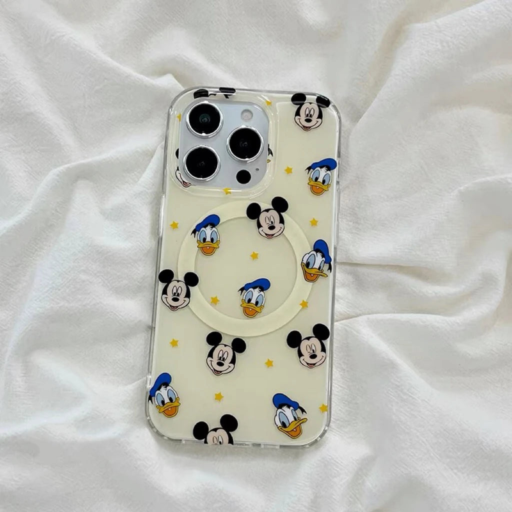 Korean INS Mickey Cartoon magnetic stand phone case for iPhone 13 15 pro 14 16 Pro Max cover with Magsafe Holder Shockproof Case