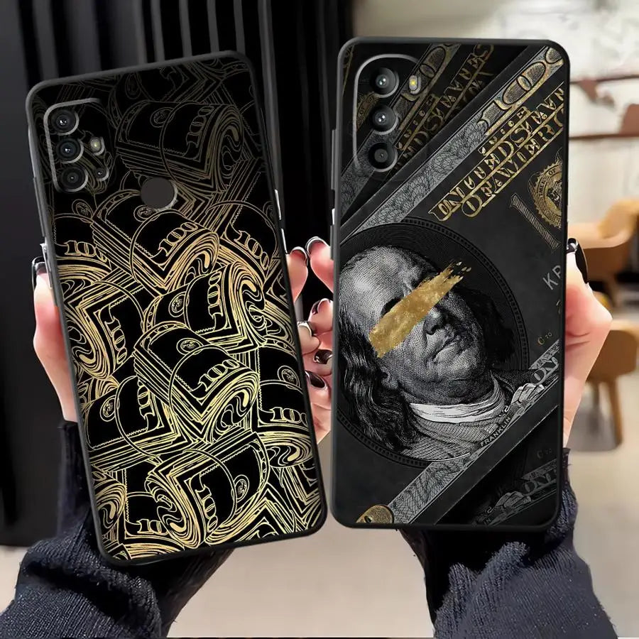 Dollar Money Case for Motorola Mot G22 Edge40 G50 Edge 20 Pro 30 Lite G52 G60s G60 G32 G51 G73 G53 G30 G71 Black Soft Phone