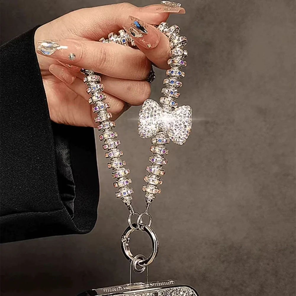 Diamond Bow Bracelet Fashion Crystal Ring Hand Wrist Strap Rhinestone Lanyard for iPhone Huawei Redmi Xiaomi Samsung Phone Charm