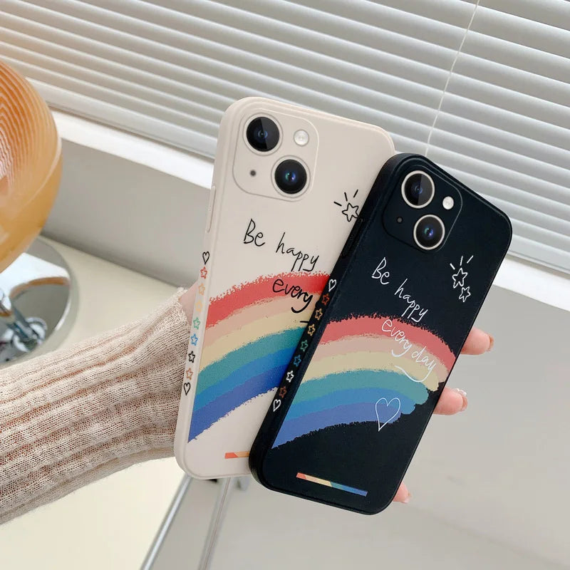 Rainbow Pattern Silicone Phone Case For iPhone 17 Pro Max 16e Air 16 15 Pro Max Plus 14 13 Pro Max 12 Pro Shockproof Soft Cover