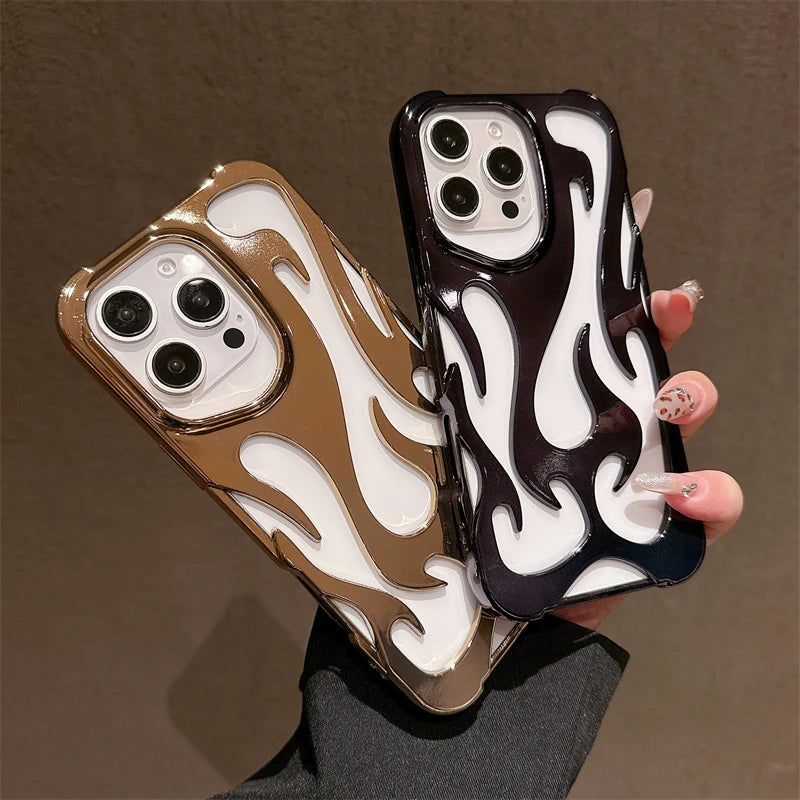 Fashion 3D Hollow Flame Pattern Phone Case For iPhone 16 15 14 Plus 12 11 13 Pro Max Slim Cooling Shockproof Plating Soft Cover