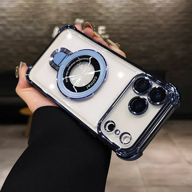 Transparent Magnetic Holde Bracket Case for Motorola Moto G86 G56 G05 G24 G14 G34 G04 G84 G54 E14 E15 G53 G52 Shockproof Cover