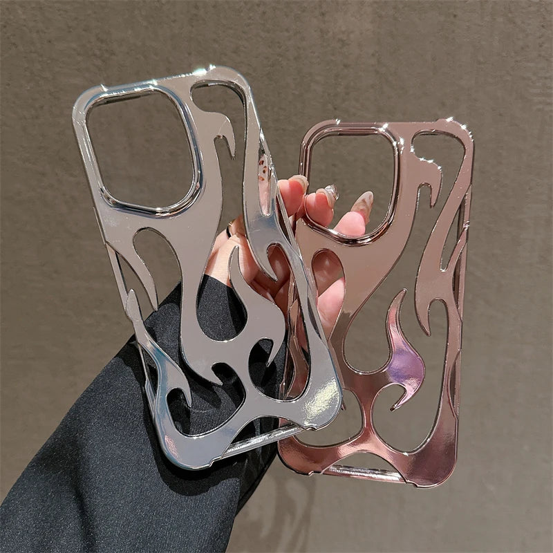 Fashion 3D Hollow Flame Pattern Phone Case For iPhone 16 15 14 Plus 12 11 13 Pro Max Slim Cooling Shockproof Plating Soft Cover