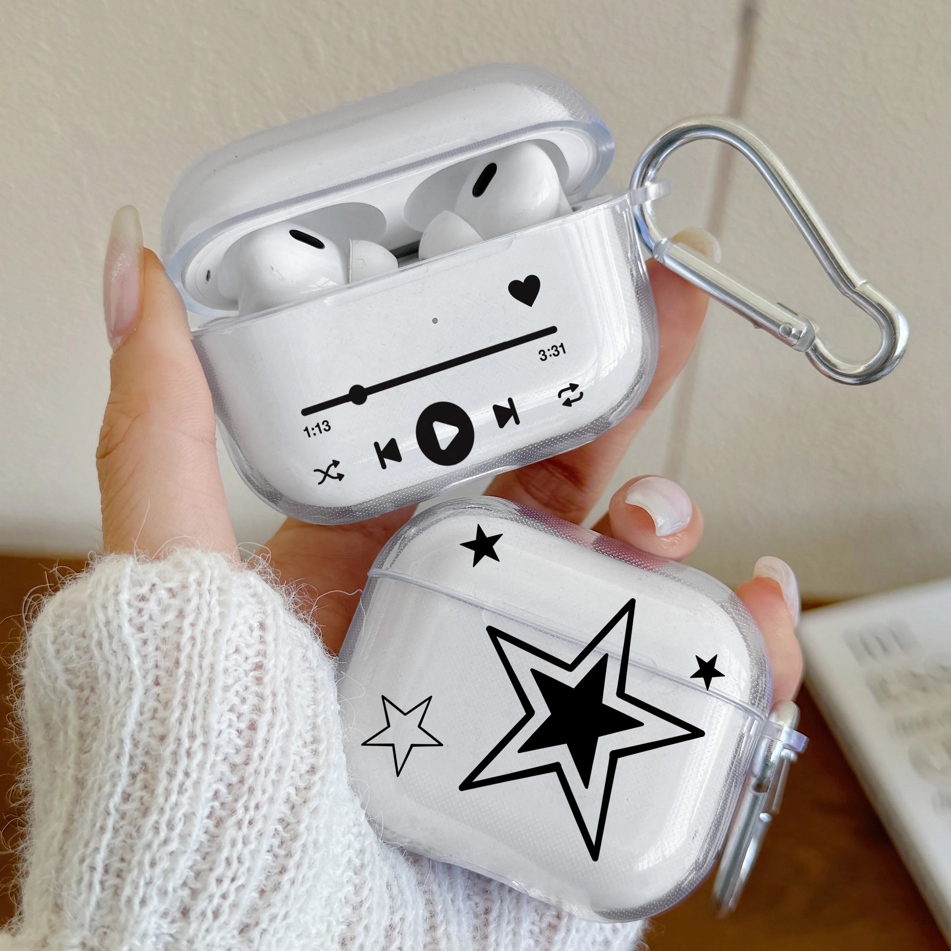 Music Player Cute Star Heart Pattern Protective Case for AirPods 2/3/4 Earphone Cases for AirPods Pro3/Pro2/Pro Headphone Cover