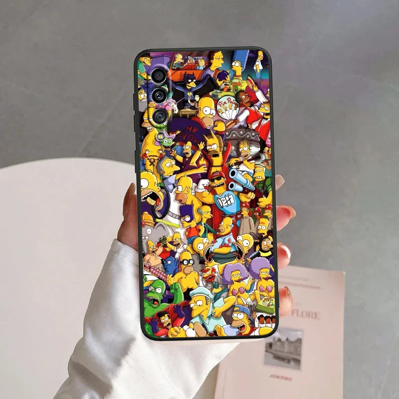 Simpsons Cartoon Fashion For Samsung A53 A52 A33 A32 A51 A71 A21S A13 A73 A50 A22 A23 A03 A72 A54 A12 5G Black Soft Phone Case