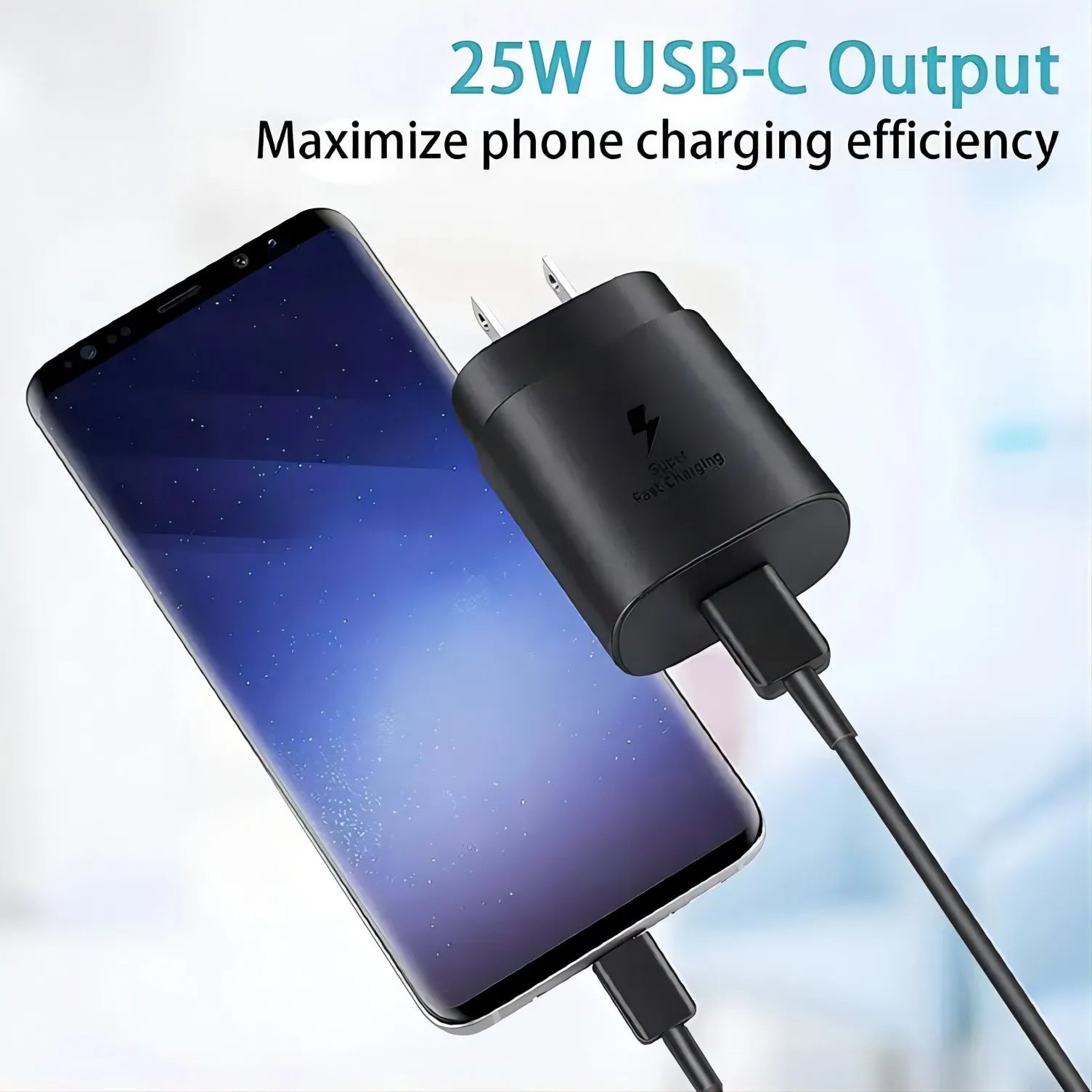 PD 25W Fast Charging Charger with 1M/3FT Type C Cable Set for Samsung Phone IPhone15-2 Pack
