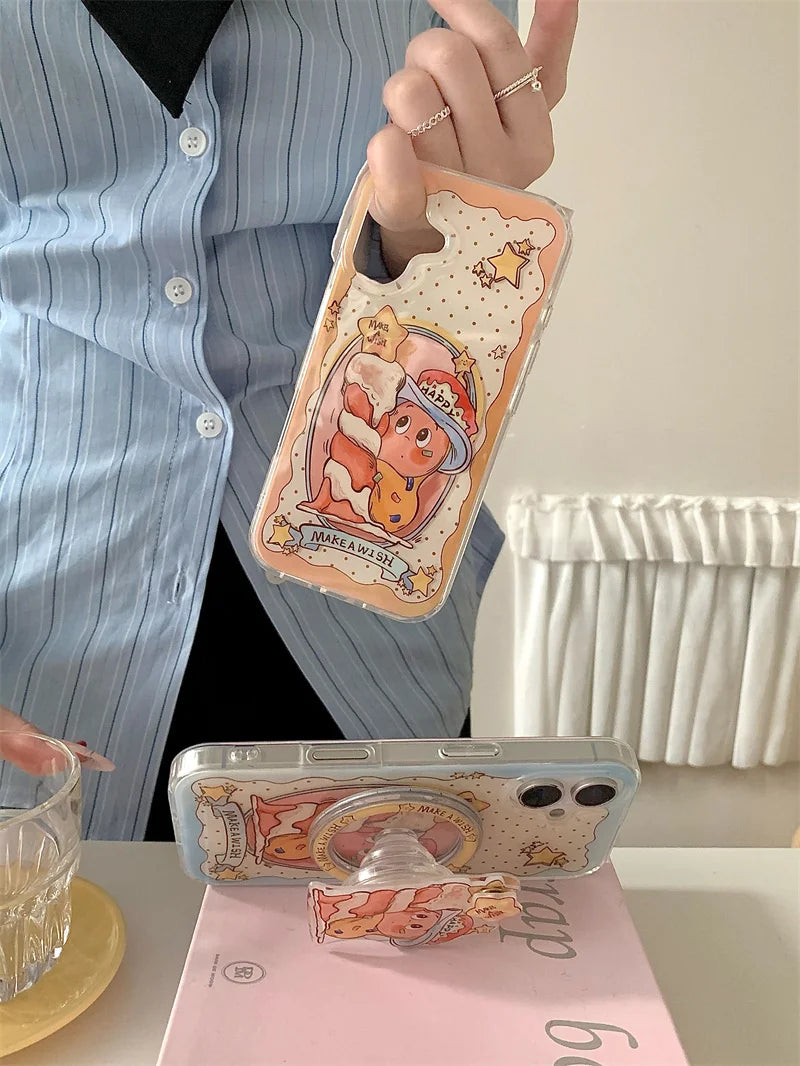 Magnetic Phone Case For iPhone 16 Pro 15 14 13 Pro Max Cover with Magsafe Holder Cute Candle Star Shockproof Silicone Cases 15