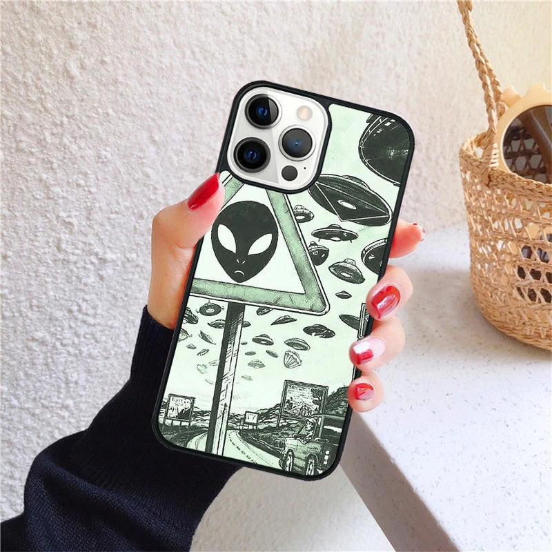Alien Martian UFO Phone Case for iPhone 17 Air 16 15 14 12 13 PLUS 11 PRO MAX Back Cover Fundas Shell