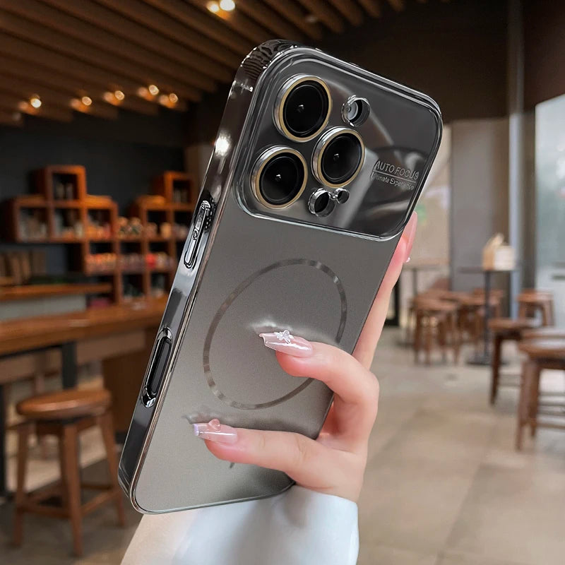 Titanium Original Magnetic Phone Case For iPhone 17 16 15 14 Pro Max For Magsafe Nanometer Lens Protector Frosted PC Hard Cover