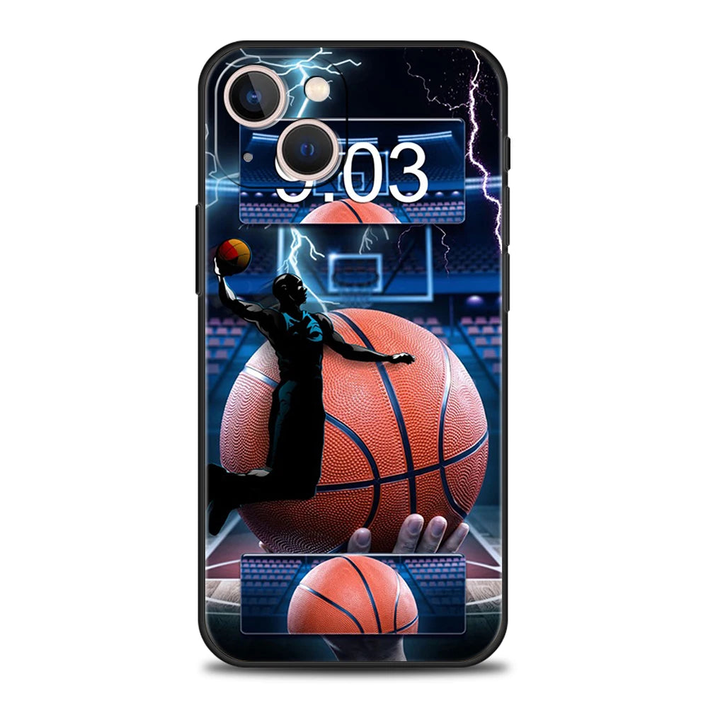 Basketball Basket Sports Phone Case Cover for iPhone 16 15 14 13 12 Pro Max XR XS 11 7 8 Plus Shockproof Silicone Soft Shell Bag