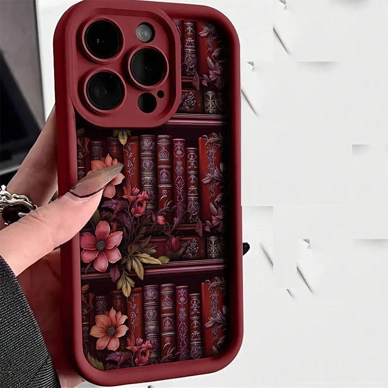 For iPhone 13 Cases Flowery Watercolor Bookshelf Print Soft Phone Case For iPhone 11 12 14 15 16 Pro Max XS X XR 7 8 Plus Cover