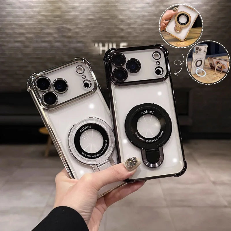Transparent Magnetic Holde Bracket Case for Motorola Moto G86 G56 G05 G24 G14 G34 G04 G84 G54 E14 E15 G53 G52 Shockproof Cover