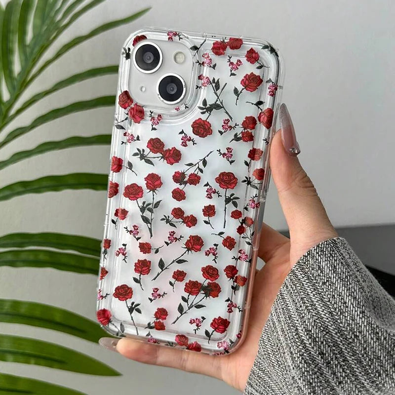 Case For iPhone 16 Cases iPhone 14 15 Pro Max Case Rose Flower Phone Case For iPhone 13 12 11 XS XR X 7 8 Plus Clear Cover