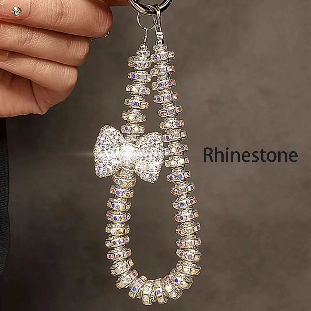 Diamond Bow Bracelet Fashion Crystal Ring Hand Wrist Strap Rhinestone Lanyard for iPhone Huawei Redmi Xiaomi Samsung Phone Charm