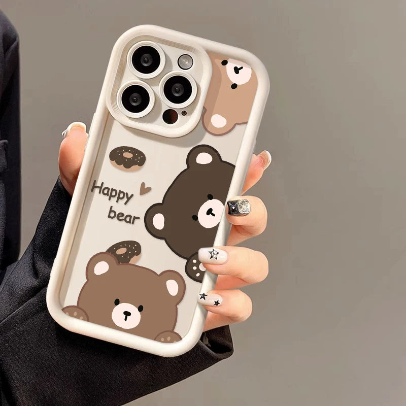 Cute Bear Phone Case For iPhone 13 Cases Iphone 11 15 Pro Max 16 17 Air 14 12 XR XS X 7 8 Plus SE 15promax Silicon Fundas Cover