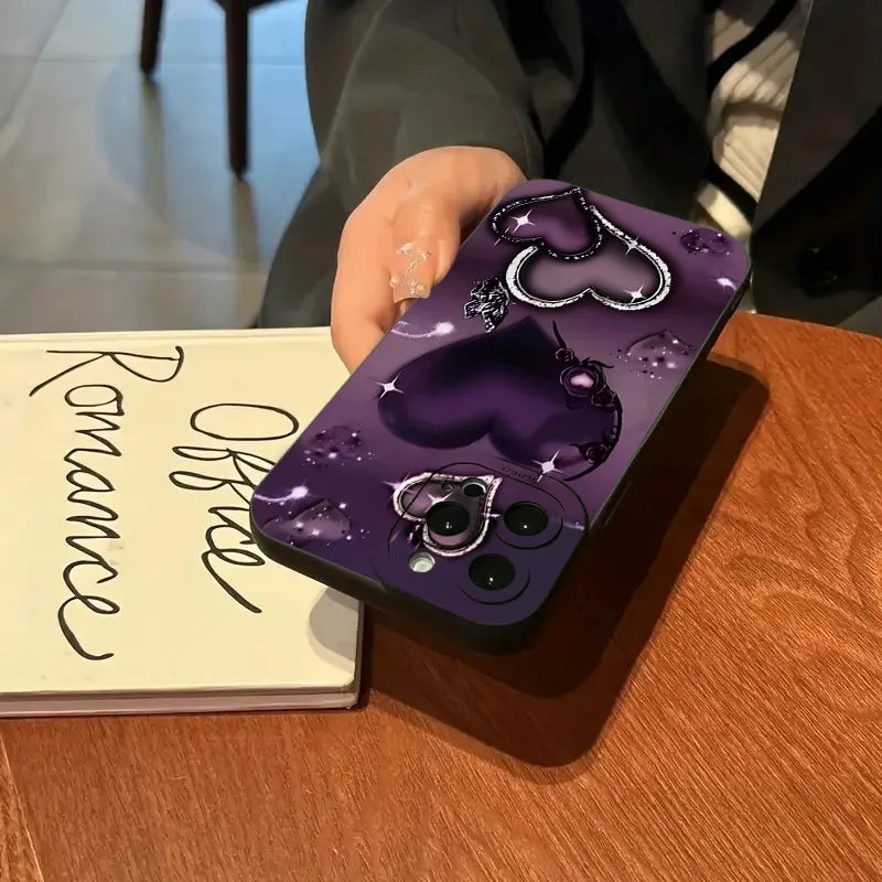 Purple Heart-Shaped Design TPU Phone Case For iPhone 17 16 Pro Cases iPhone 16E 11 12 13 14 15 Pro Max XS X XR 7 8 16 Plus Cover