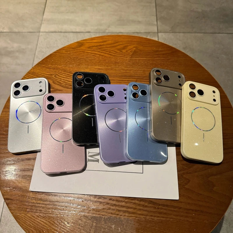 Magnetic Glitter Aurora Glossy Phone Case For Magsafe iPhone 17 Air 16 15 PM 14 13 12 11 Pro Max Full Lens Protection Back Cover